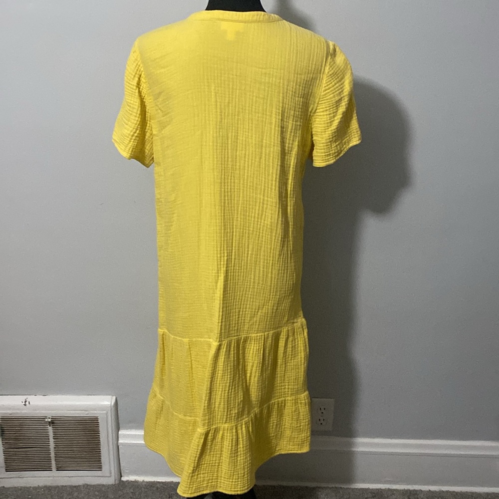 J Jill Yellow Tiered Dress Split Neck Short Sleeve Summer Sz M - Picture 6 of 10
